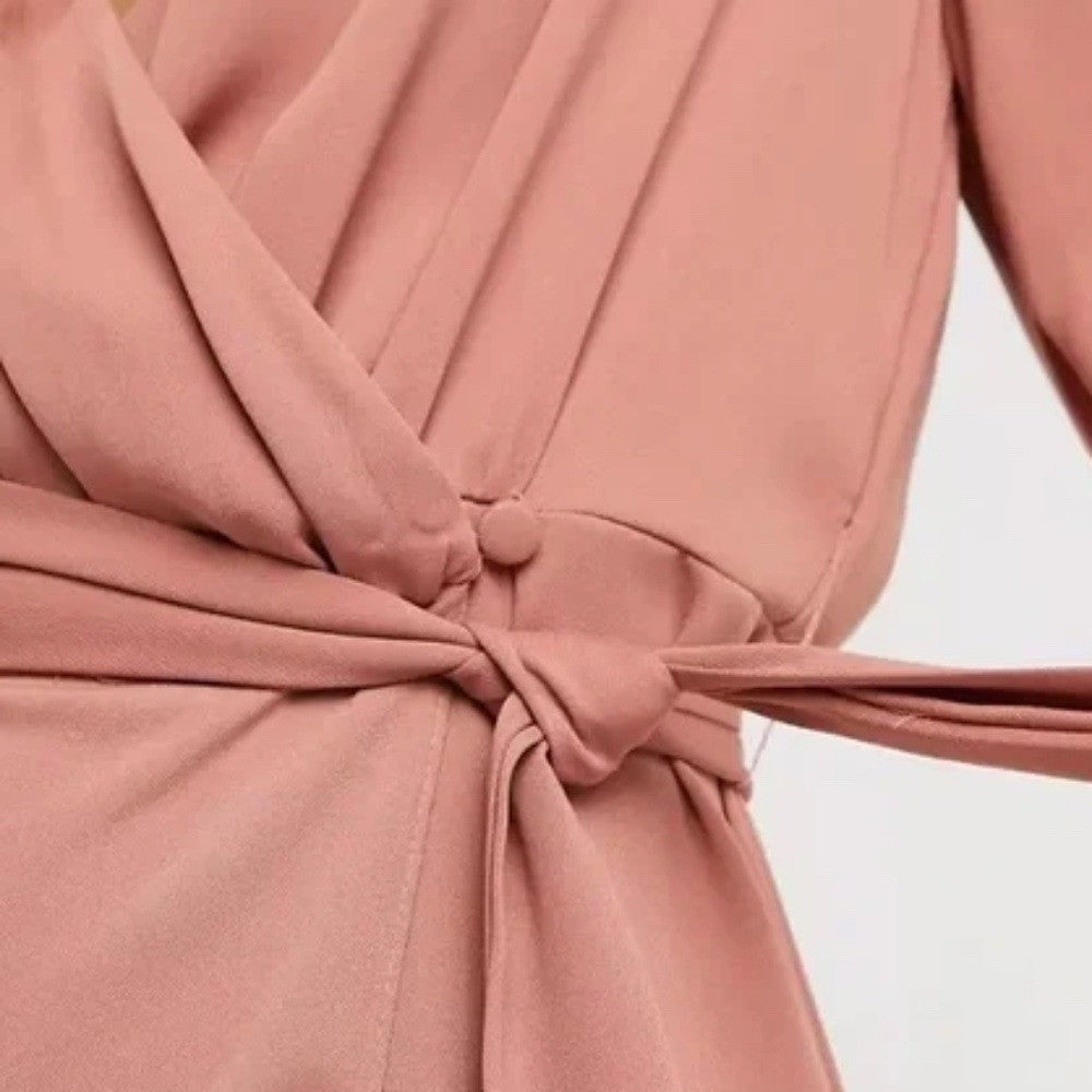 Asos Design Collared Wrap Midi Dress With Tie Belt Size 2