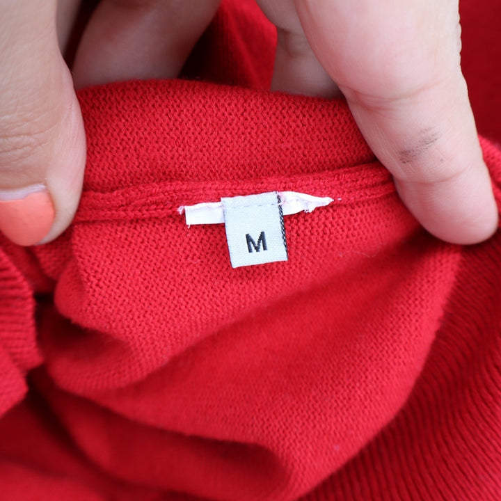 Red Cropped Button Front Cardigan Crew Neck Knit Sweater Mens M