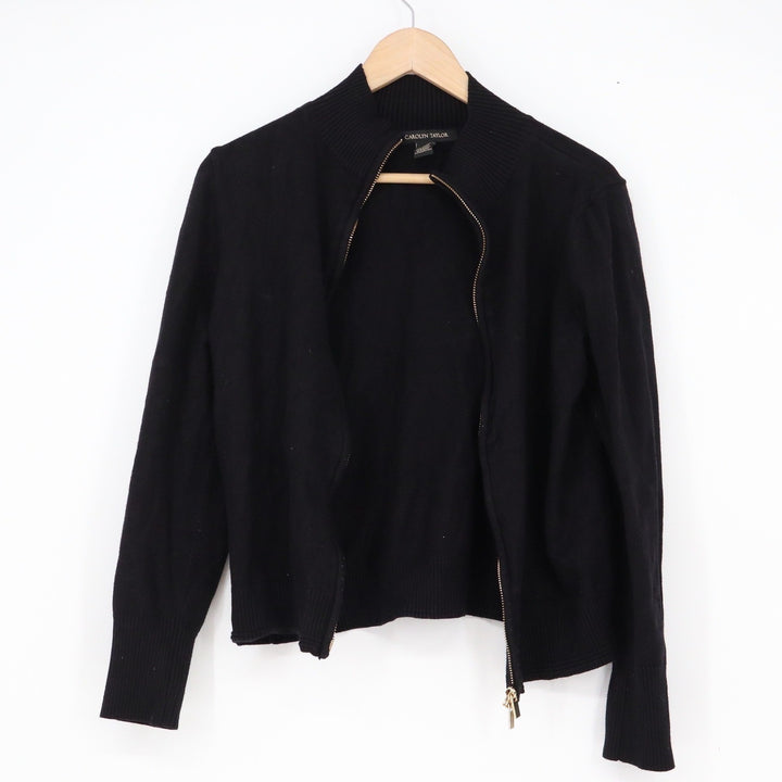 Carolyn Taylor Womens Black Full Zip Mock Neck Cardigan Sweater Size L