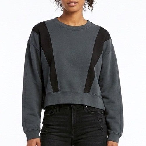 Vintage Havana Crop Sweatshirt Womens Small Teal Long Sleeve Crew Neck Side Slit