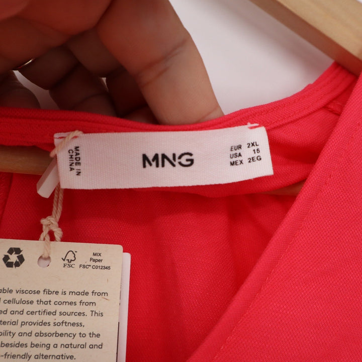 Mango MNG Vestido Coral Pink V-Neck Puff Sleeve Mini Dress Size 2XL 16