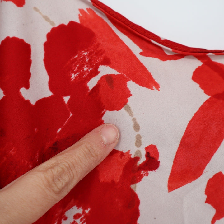 Natori Private Luxuries Red White Floral Abstract Slip Dress Midi Small DVA 971