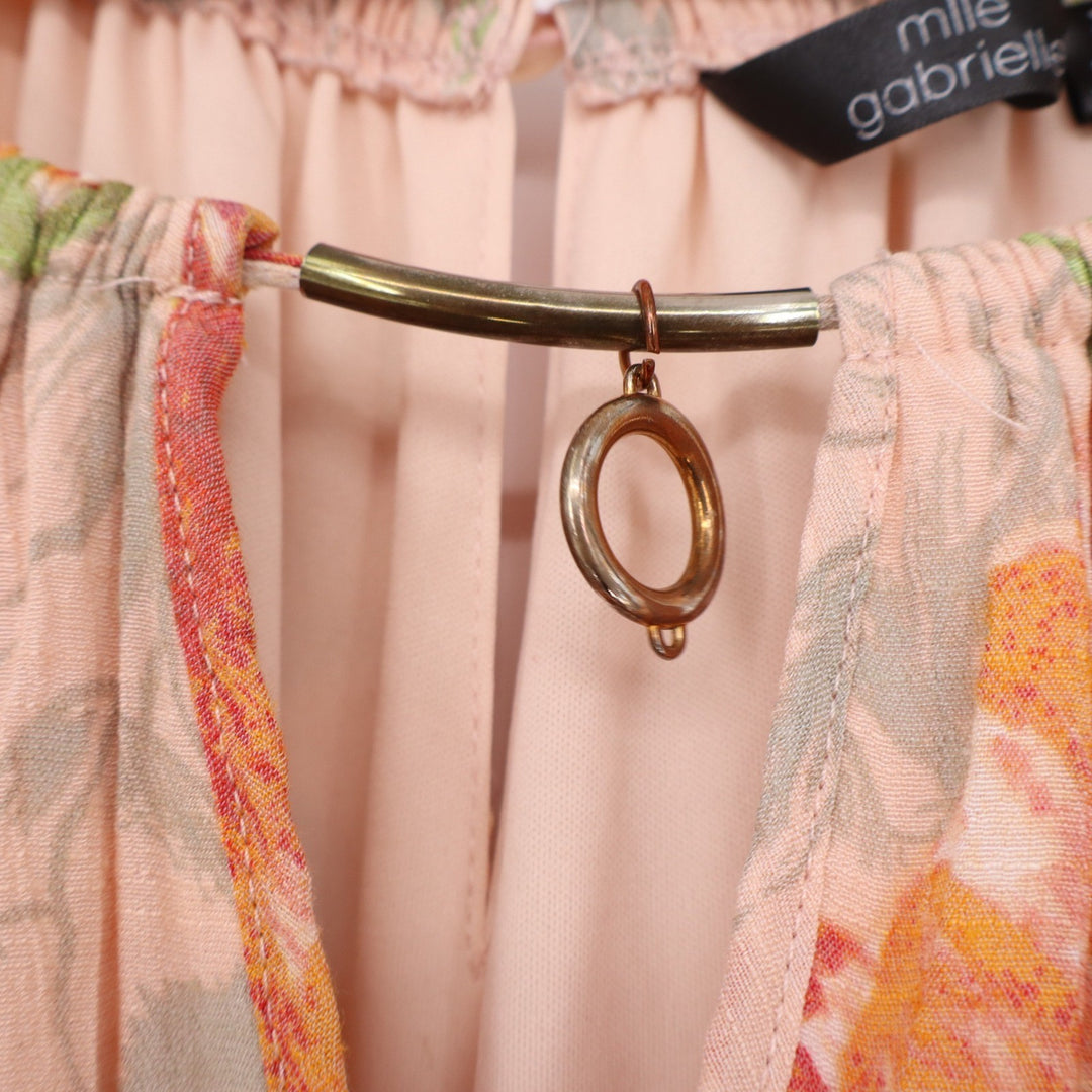 Mlle Gabrielle Dress Womens 2X Maxi Peach Orange Floral Halter Ruffle Excellent