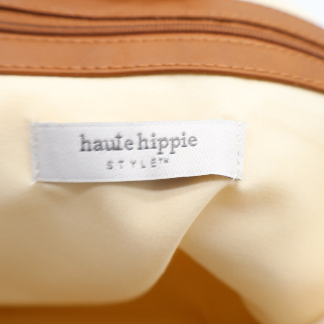 Haute Hippie Style Beige Straw Crochet Shell Tote Bag with Pom Poms Large