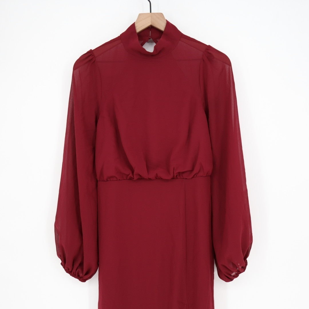 Lulus Graceful Entrance Maxi Dress Womens Medium Maroon Backless Long Sleeve
