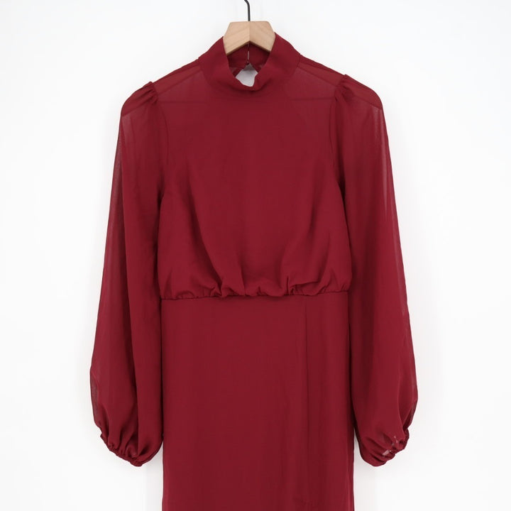 Lulus Graceful Entrance Maxi Dress Womens Medium Maroon Backless Long Sleeve