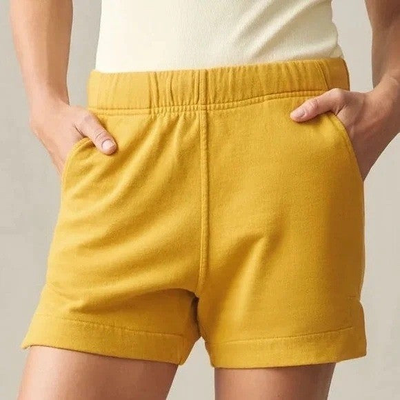American Giant Women French Terry Side Slit Shorts Nugget Mustard Yellow XS