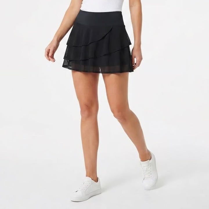 Black Tiered Ruffle Mesh Skort with Built-in Shorts Activewear Size L
