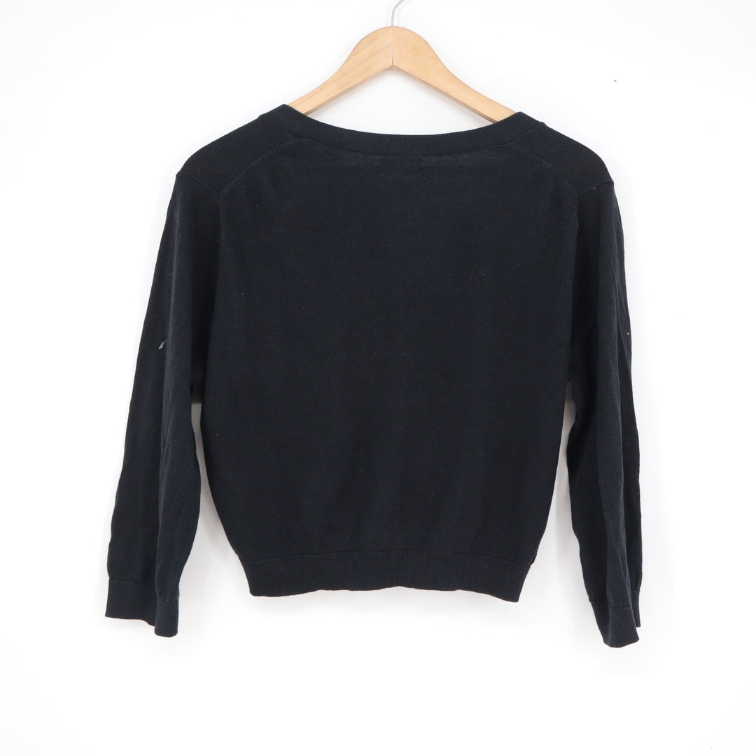 Old Navy Womens Black V-Neck Cropped Cardigan Sweater Size L 3/4 Sleeve