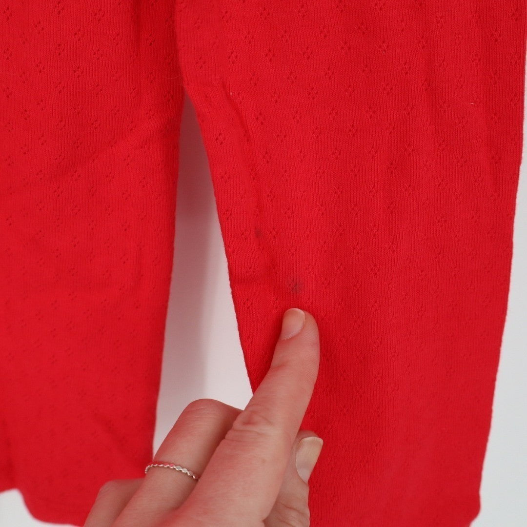 Charter Club T-Shirt Womens XS Red Cotton Knit Bow Round Neck Eyelet Long Sleeve