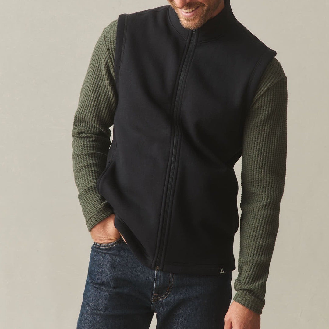 American Giant Midweight Vest Men's Large Black Full Zip Cotton Fleece Lined
