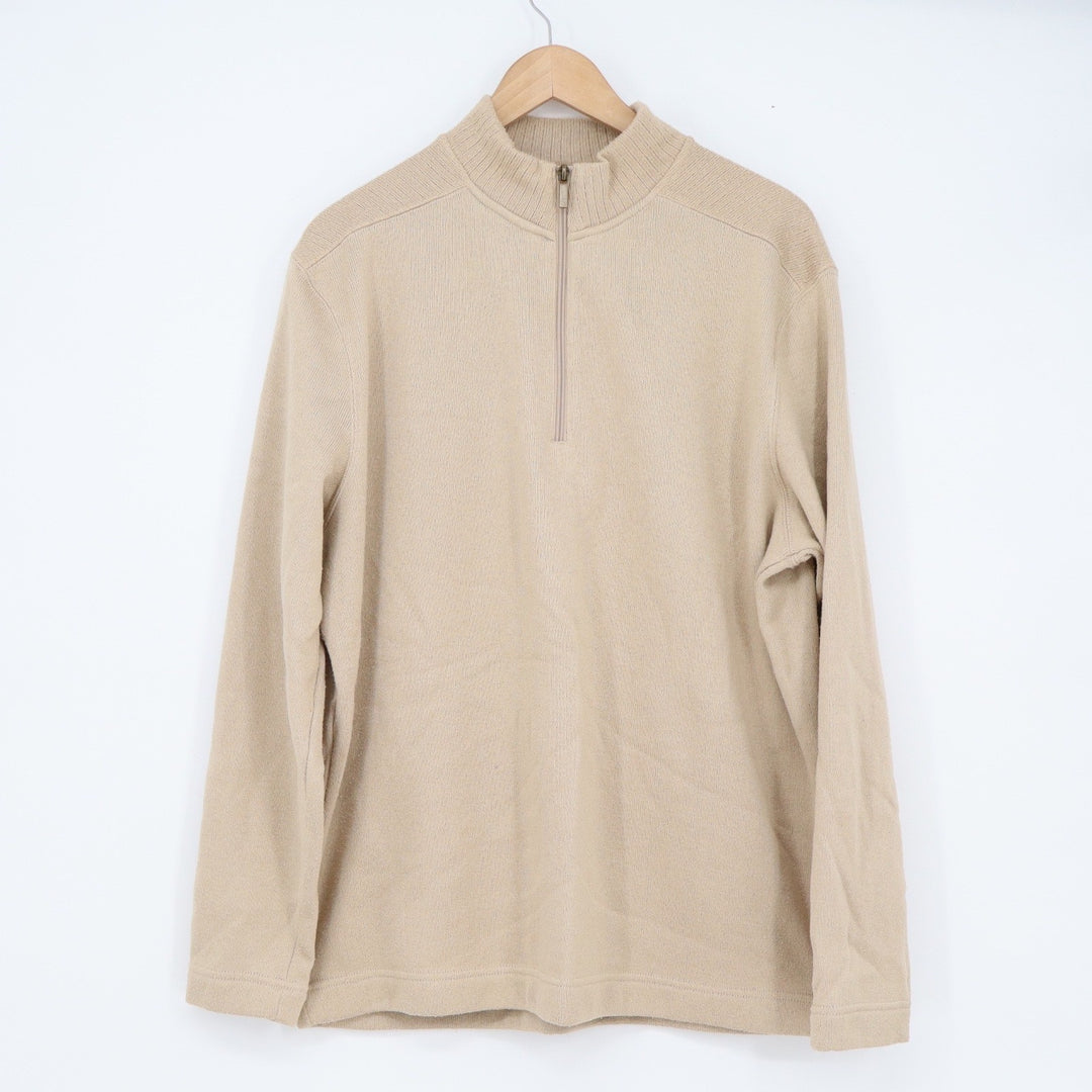 Aspen Mens XL Quarter Zip Pullover Sweater Tan Beige Fleece Lined Mock Neck