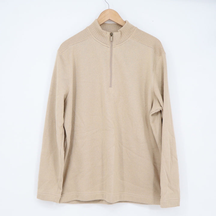 Aspen Mens XL Quarter Zip Pullover Sweater Tan Beige Fleece Lined Mock Neck