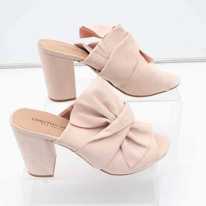 Christian Siriano for Payless Blush Pink Bow Block Heel Mules Sandals Womens 8.5