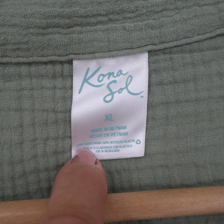 Kona Sol Sage Green Cotton Gauze Button Down Shirt XL Oversized Beach Cover Up