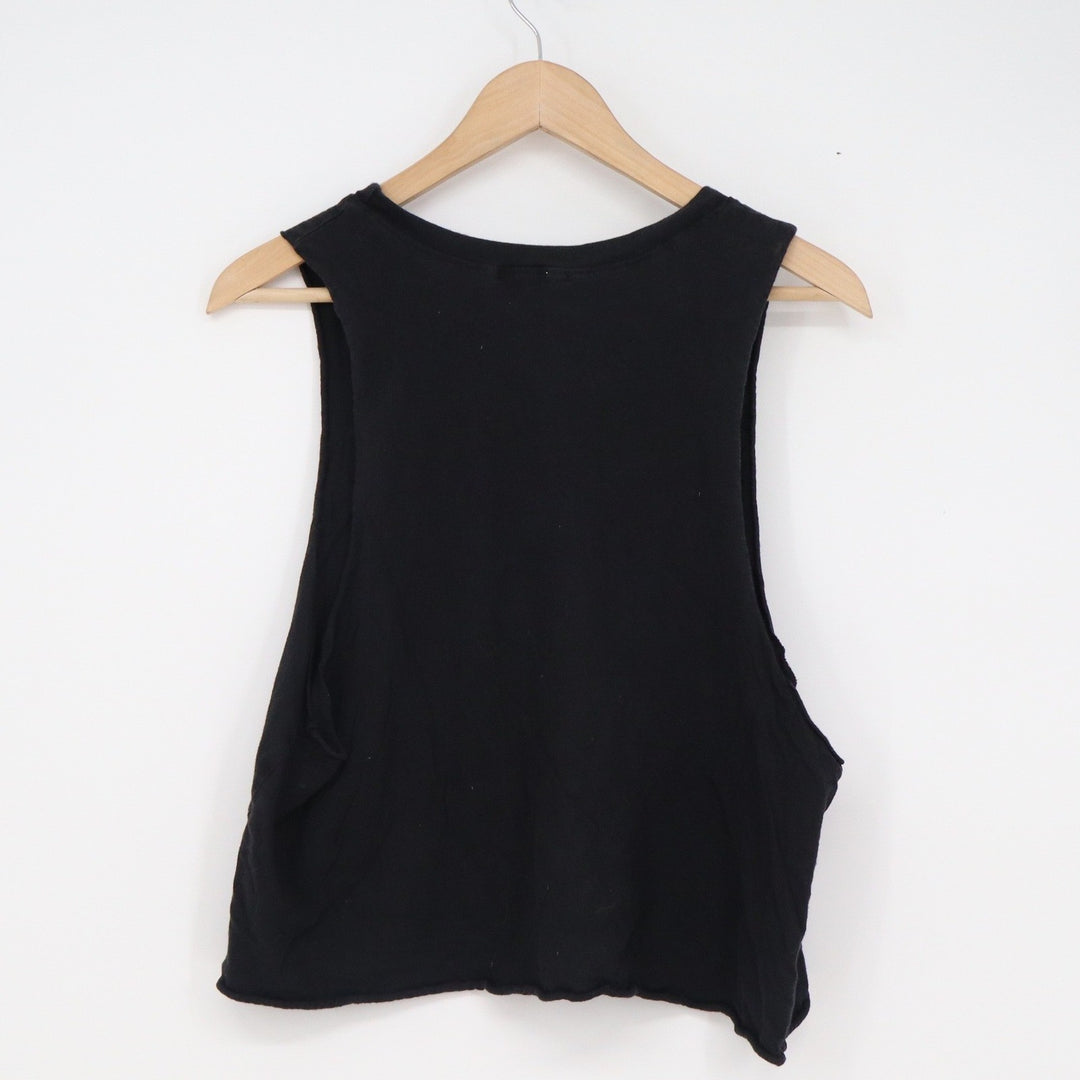 Forever 21 Shark Attack Graphic Muscle Tank Top Black Large Raw Hem Cropped