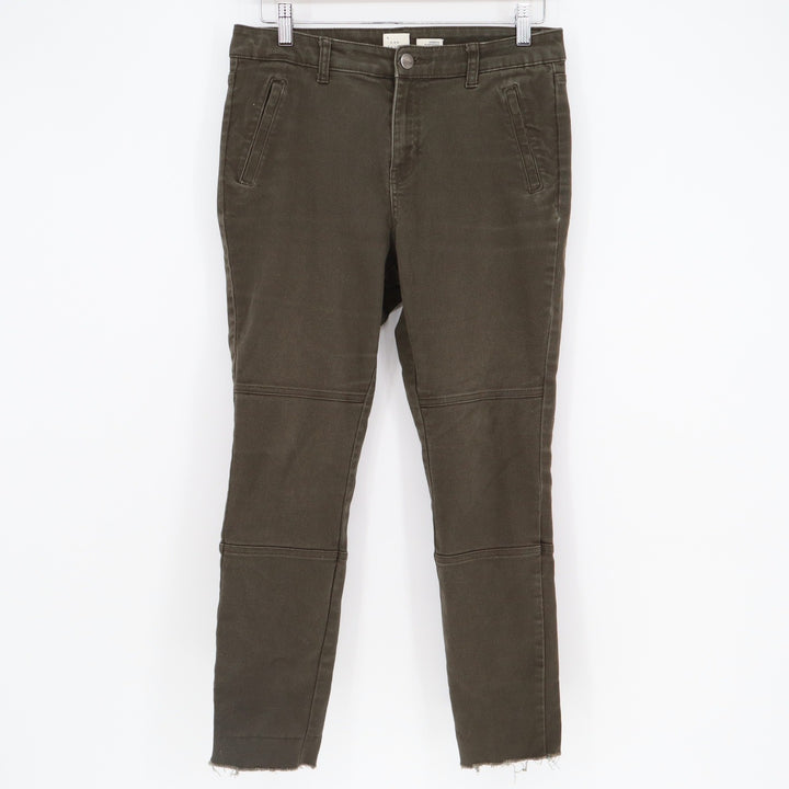 A New Day Olive Green Skinny Moto Pants Knee Seam Raw Hem Size 10 Stretch