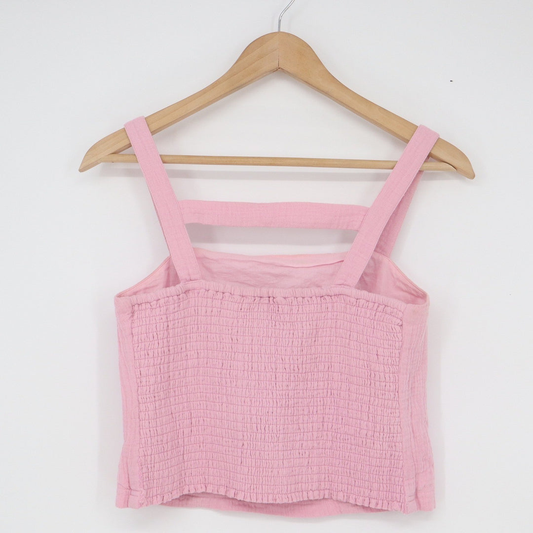 Anthropologie Pink Cotton Gauze Smocked Back Camisole Top Small