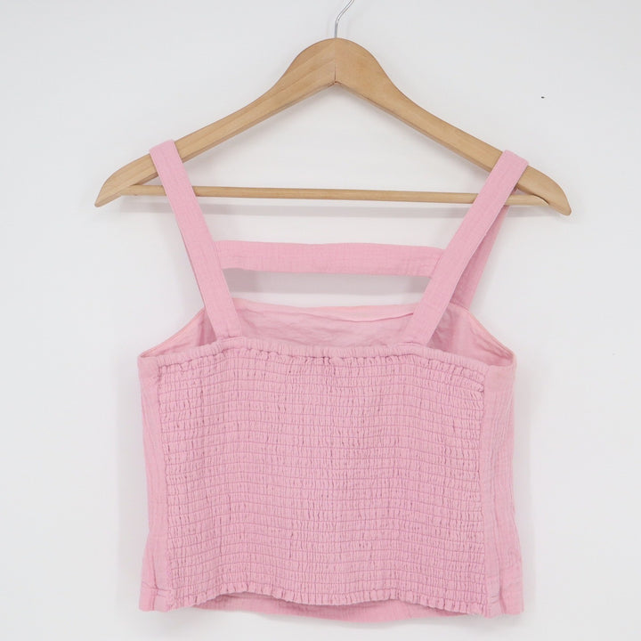 Anthropologie Pink Cotton Gauze Smocked Back Camisole Top Small