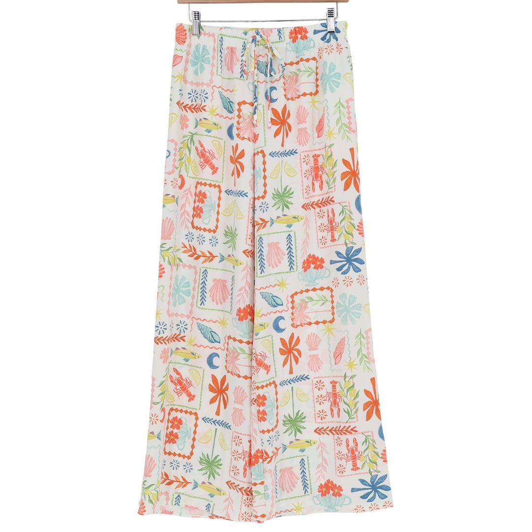 See You Monday Womens Large Coastal Lobster Print Wide Leg Palazzo Pants