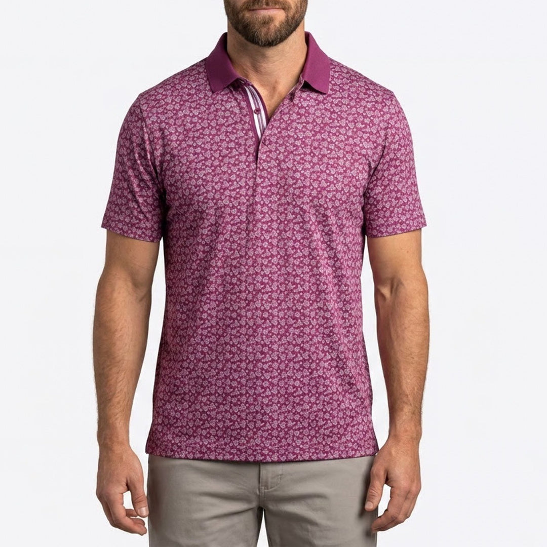 VRST Mens Contrast Printed Polo Shirt Black Cherry Roll Repeat Large NEW