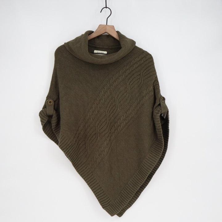 Sonoma Poncho Womens L/XL Brown Cable Knit Cotton Ribbed Turtleneck Outdoor Wear