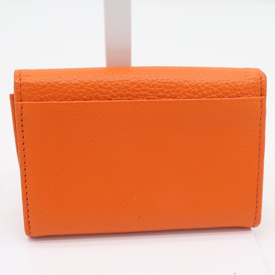 Tula Orange Pebbled Leather Trifold Wallet Paisley Interior Keychain Clip