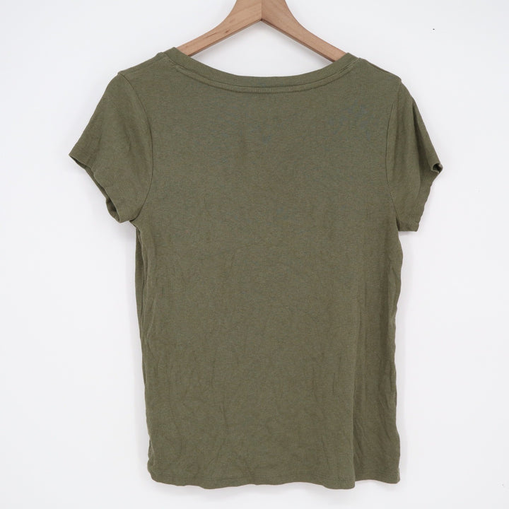 A New Day Womens Scoop Neck Ribbed T-Shirt Olive Green Large Short Sleeve Tee