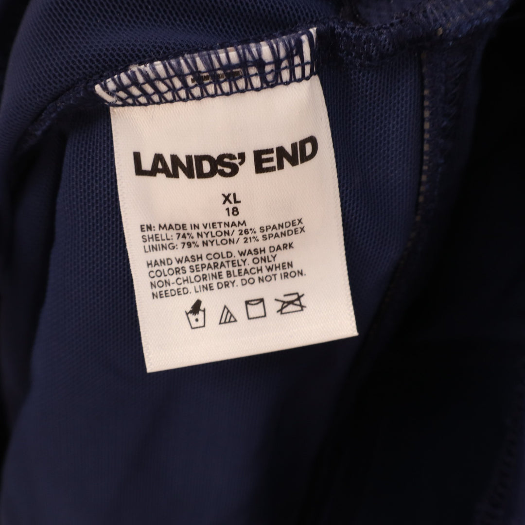 Lands' End One Piece Swimsuit Womens XL (18) Navy Ribbed V Neck Adjustable Strap