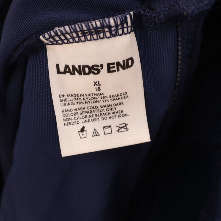 Lands' End One Piece Swimsuit Womens XL (18) Navy Ribbed V Neck Adjustable Strap