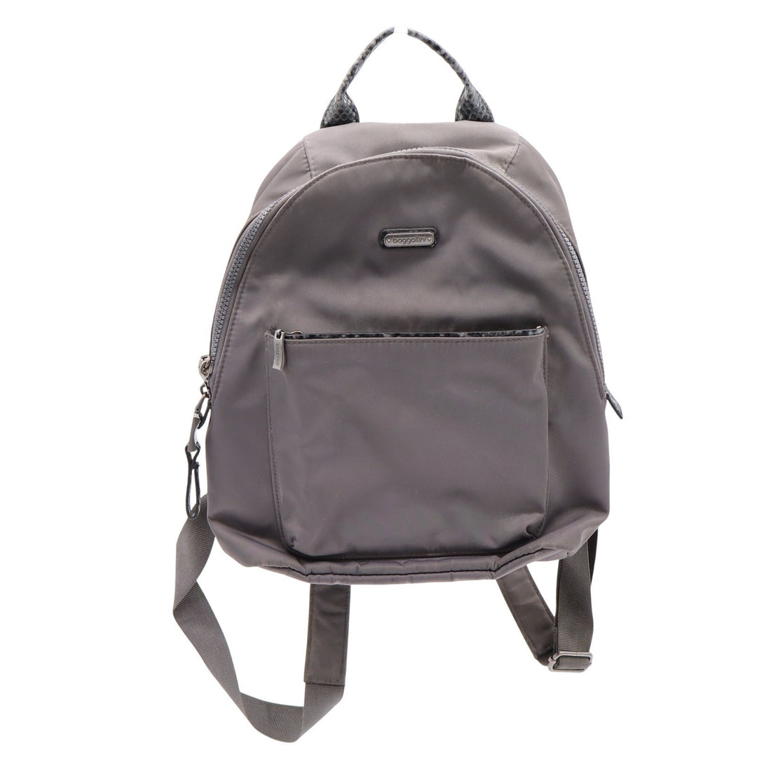 Baggallini Gray Nylon Backpack Snakeskin Trim Small Travel Bag with Pouch Padded