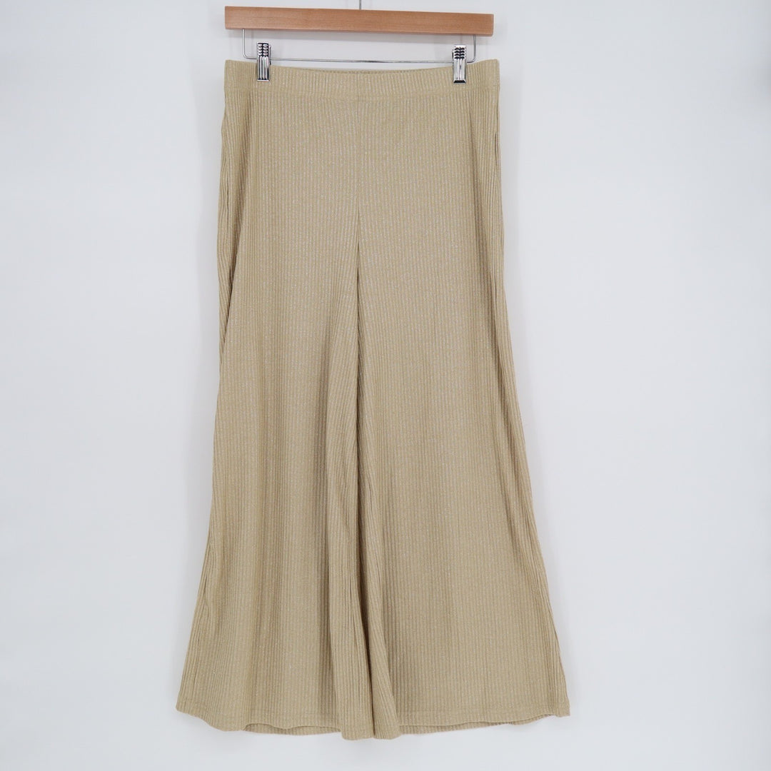 Shein Wide Leg Pants Women Large Beige Stretch Ribbed Knit Elastic Waist Pull On