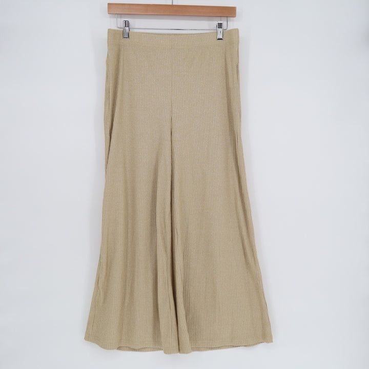 Shein Wide Leg Pants Women Large Beige Stretch Ribbed Knit Elastic Waist Pull On