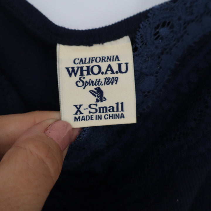 WHO.A.U Navy Blue Lace Trim Cami Top XS WHRN22111C NWT Adjustable Straps