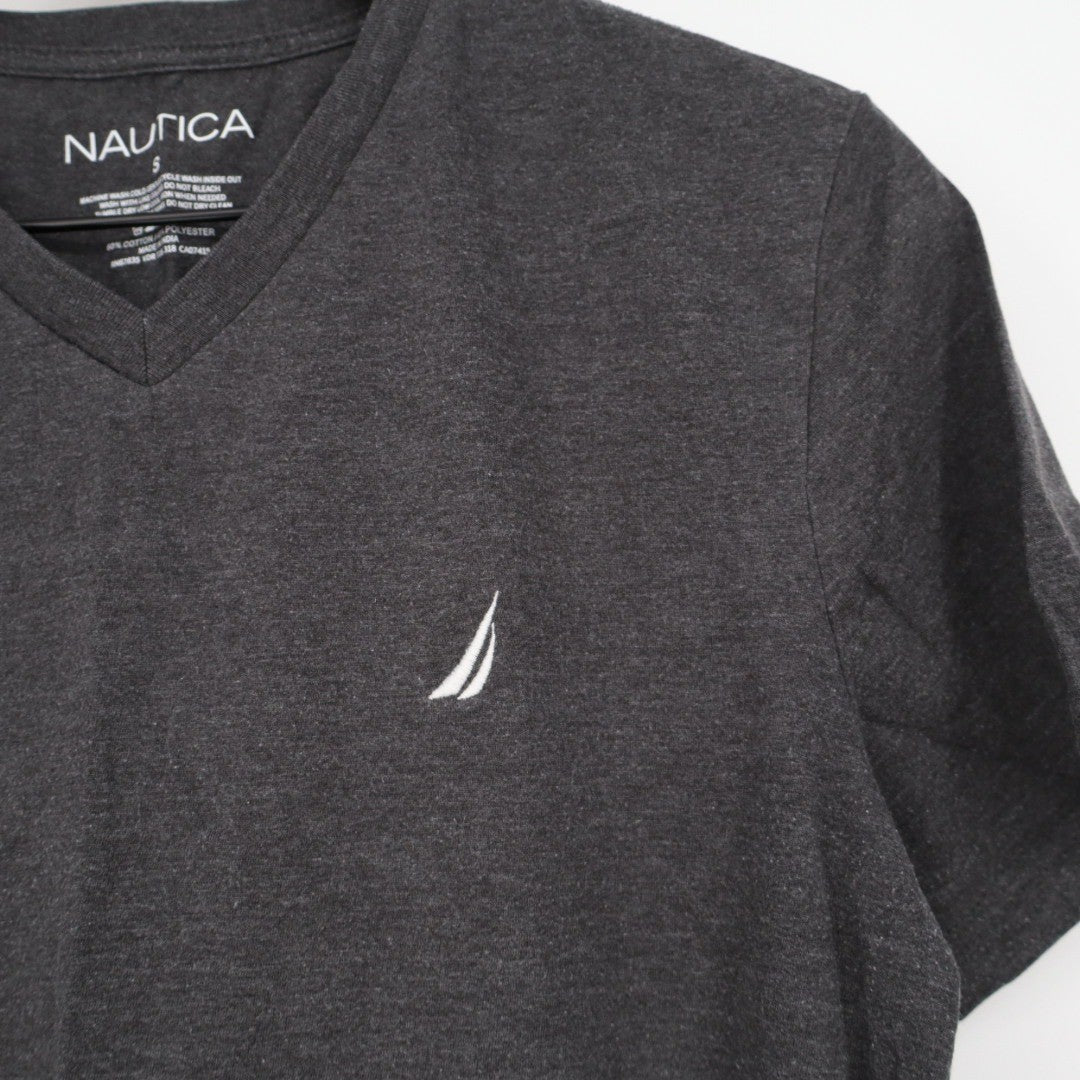 Nautica Mens V Neck T Shirt Dark Gray Short Sleeve Basic Casual Size S