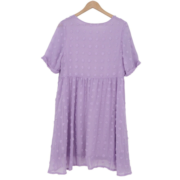 OURS Lavender Purple Swiss Dot Babydoll Mini Dress V-Neck Short Sleeve Medium