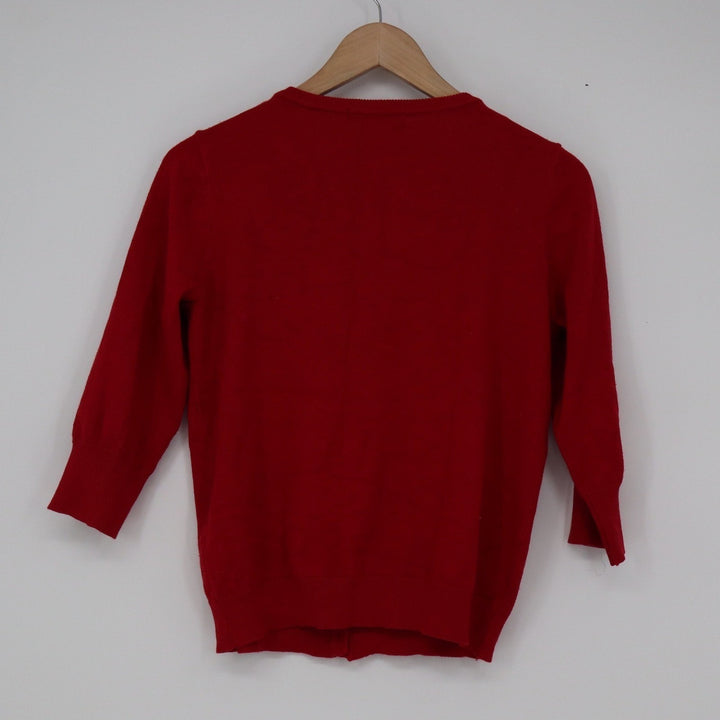 By Design Red Button Front Cardigan Sweater 3/4 Sleeve PM Petite Medium RN