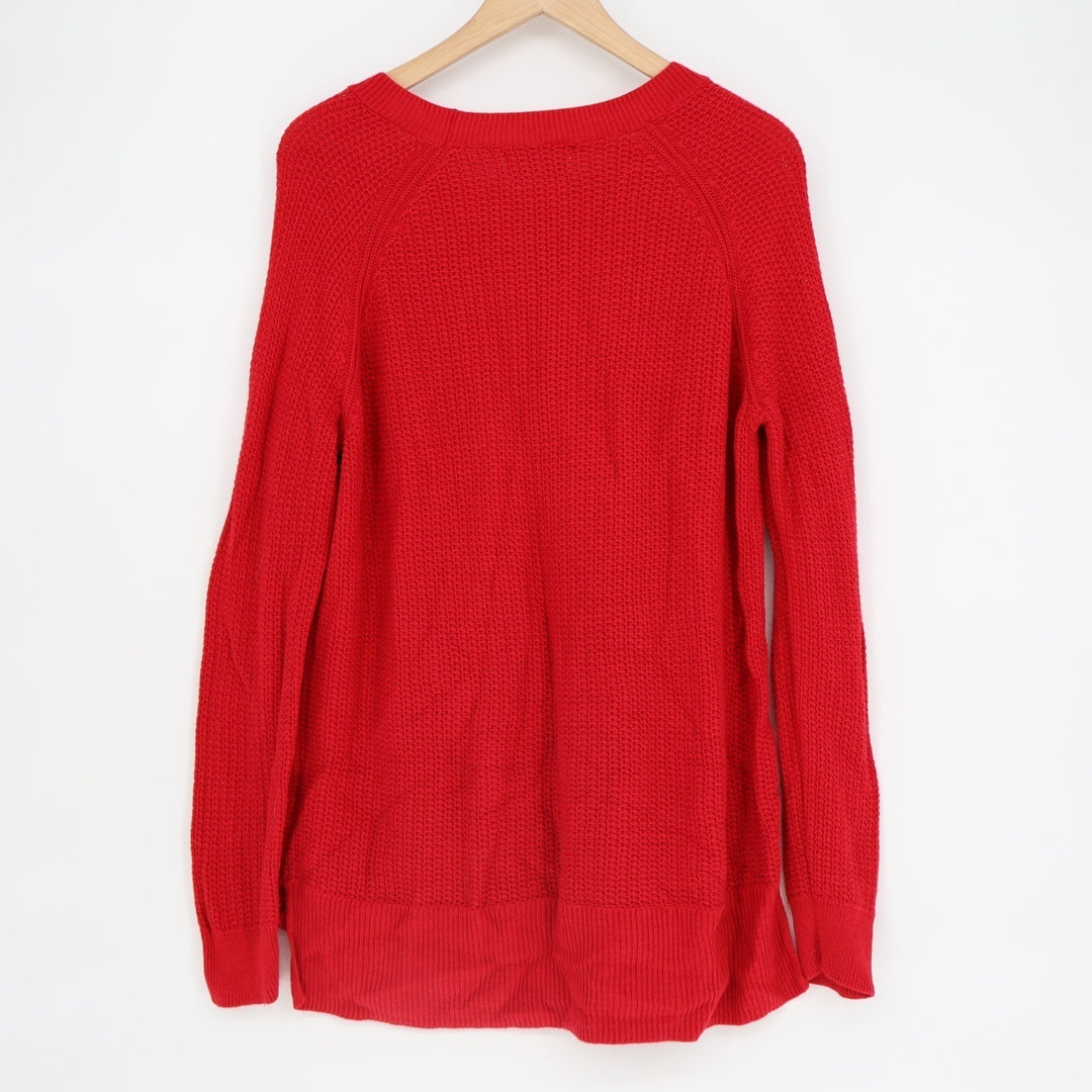 Old Navy Sweater Womens Large Red Knit Stretch Long Sleeve Crew Neck Pullover