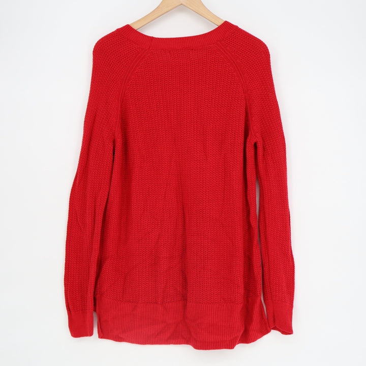 Old Navy Sweater Womens Large Red Knit Stretch Long Sleeve Crew Neck Pullover