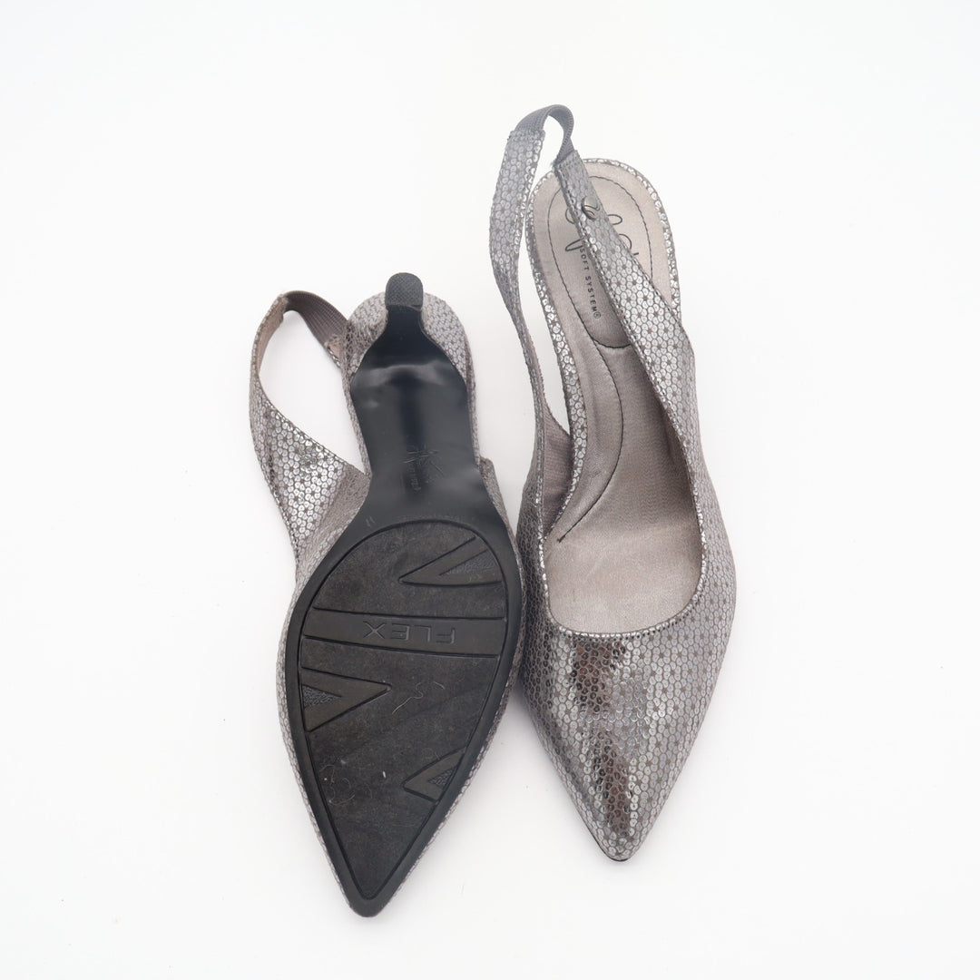 LifeStride Shena Pump Womens US 7.5W Silver Stiletto Heel Slingback Dress Shoes
