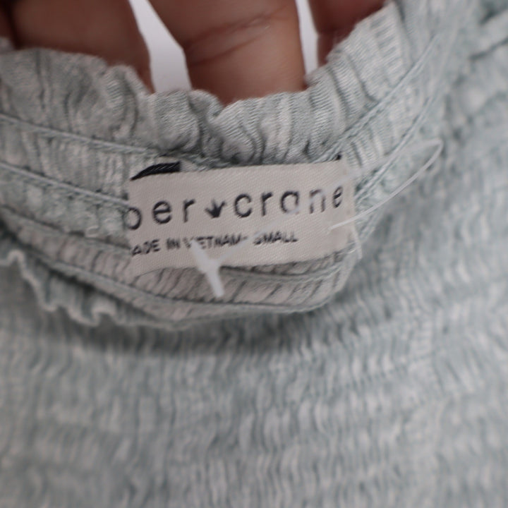 Paper Crane Womens Sage Green Smocked Ruffle Strap Crop Top Small