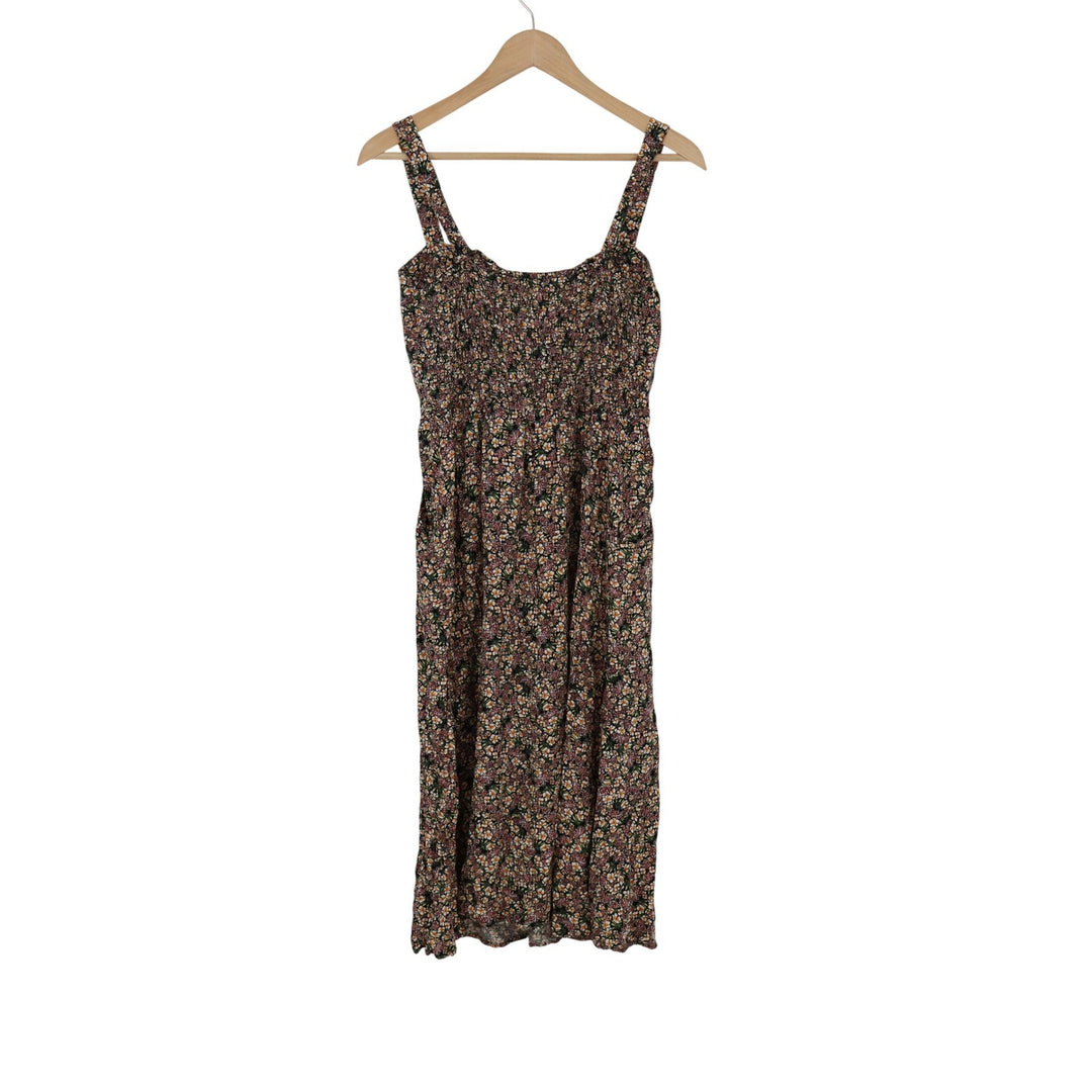 AUW Womens Floral Smocked Back Rayon Sundress Black Orange L