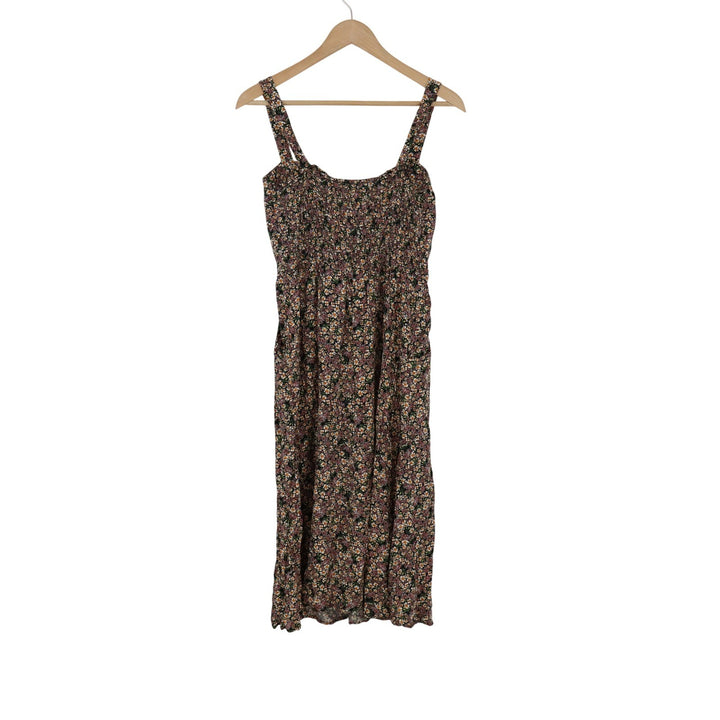AUW Womens Floral Smocked Back Rayon Sundress Black Orange L