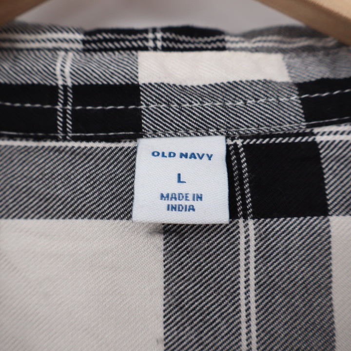 Old Navy Womens Black White Plaid Long Sleeve Rayon Tunic Shirt Dress Large L