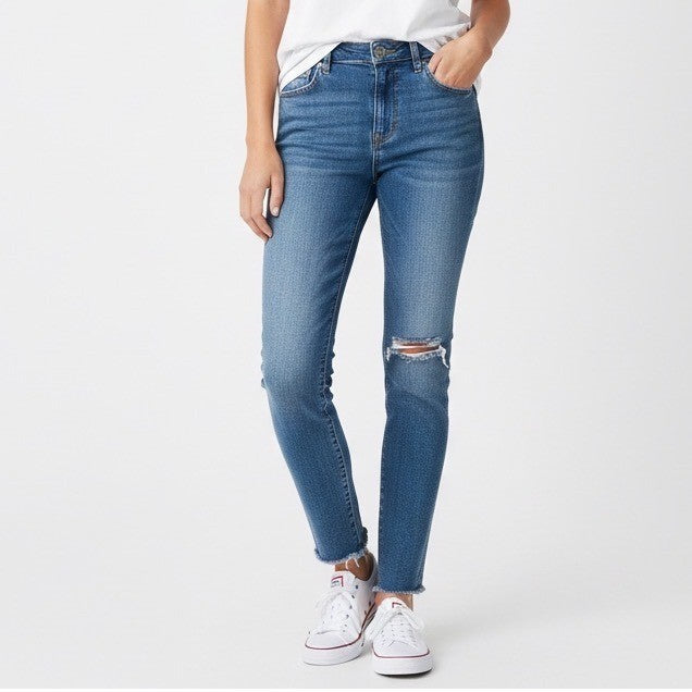 Kut From The Kloth Jeans Womens 0 Blue Cotton Distressed High Rise Cigarette Leg