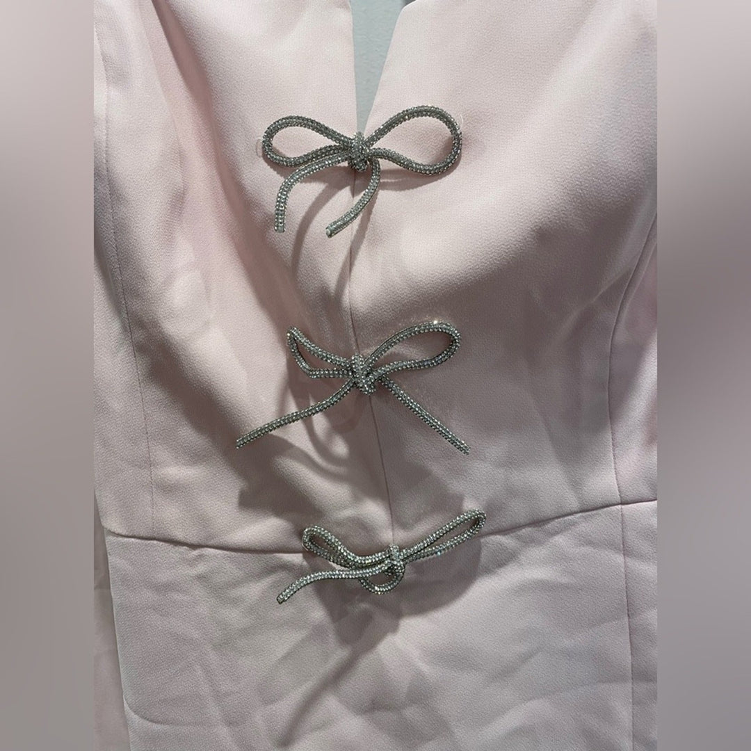 After Six Strapless Notch-Neck Crepe A-Line Dress With Rhinestone Bows Size 16
