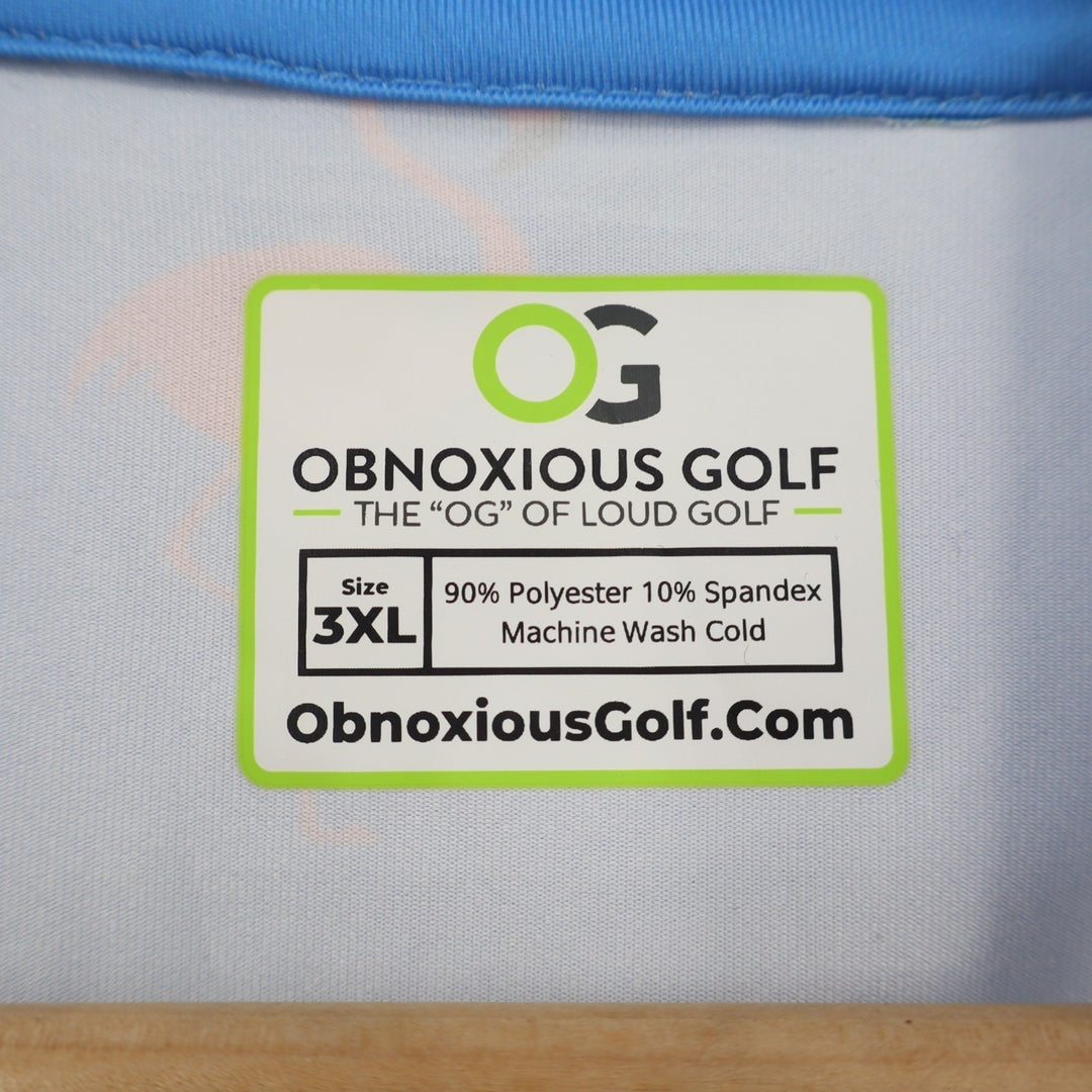 Obnoxious Golf Polo Shirt Mens 3XL Blue Armed Flamingo Short Sleeve Performance