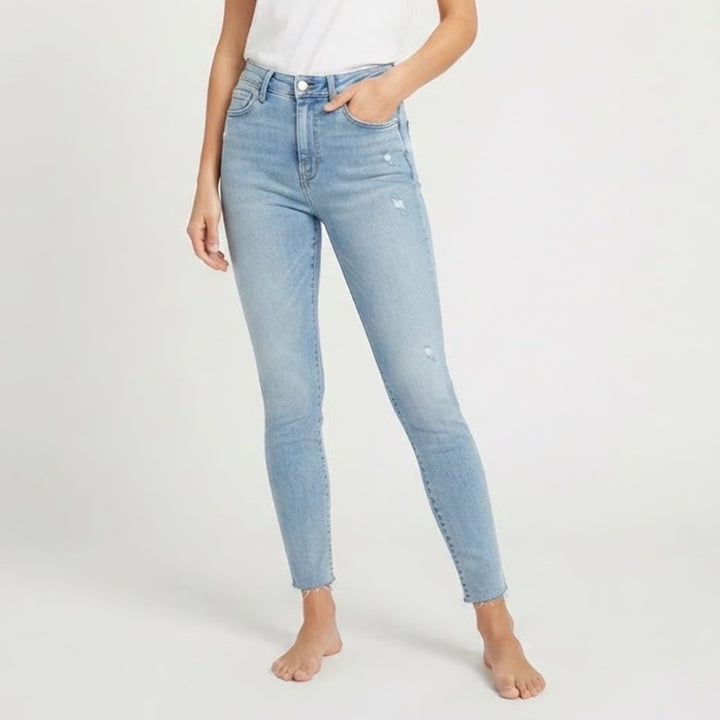 HM &Denim Womens Curvy Jeggings Ultra High Waist Ankle Blue Distressed Size 4
