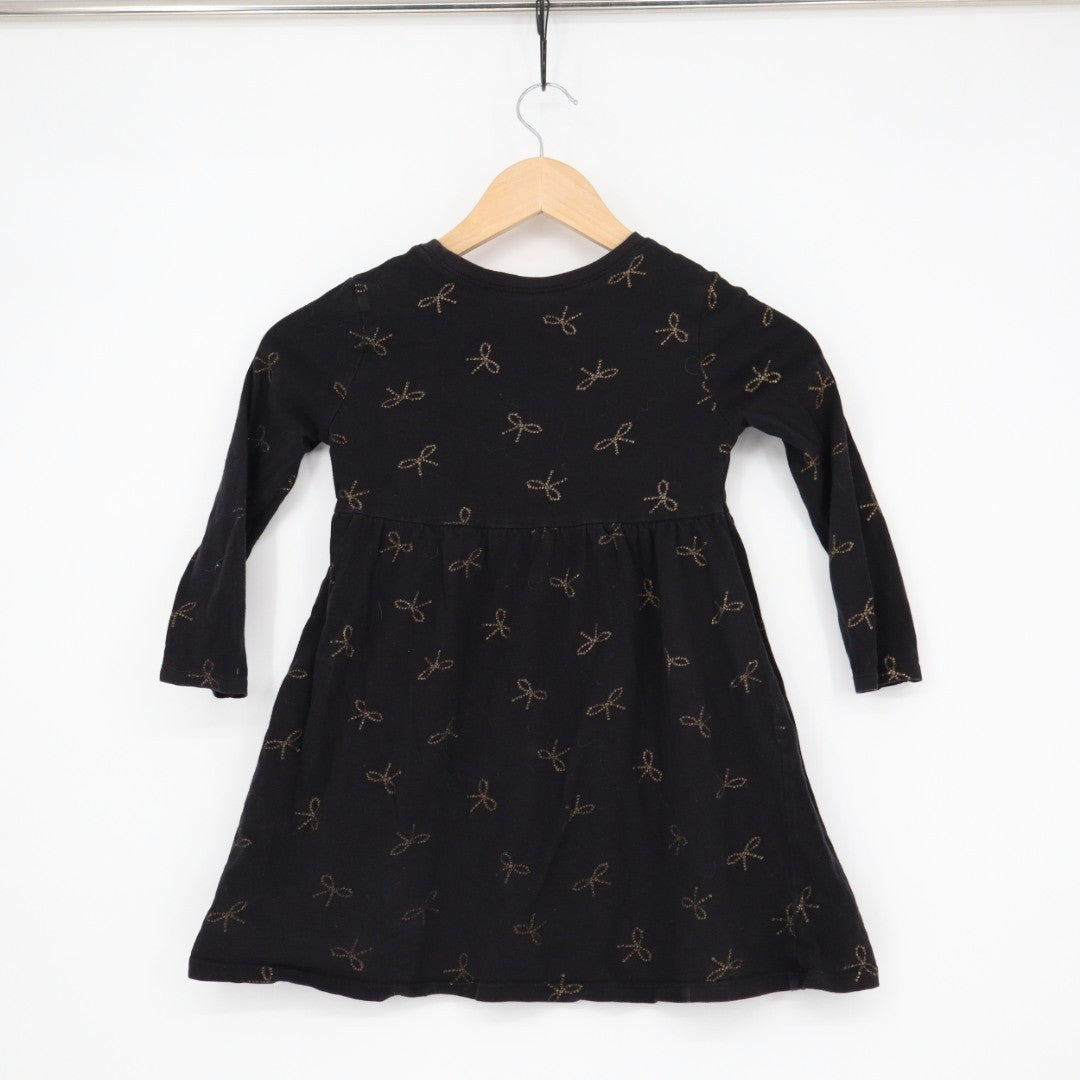 Old Navy Fit & Flare Dress Toddler 5T Black Allover Bow Print Cotton Pleated