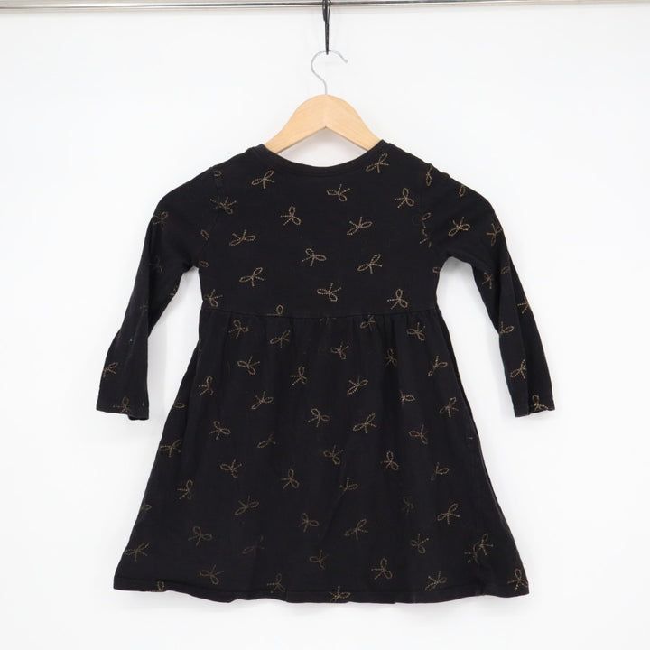 Old Navy Fit & Flare Dress Toddler 5T Black Allover Bow Print Cotton Pleated